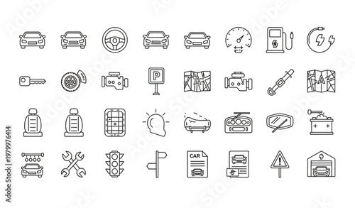 Civil car line icons set with automotive transport elements editable stroke vector collection