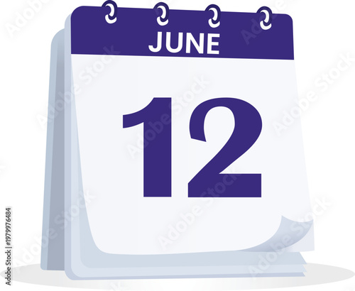 June 12 Desk Calendar Illustration, Minimal Date Icon for Business Planning, Time Management, Reminder Concept, Clean Modern Organizer Design