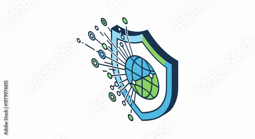 Isometric Cybersecurity Shield Protecting Global Network Data Security Concept