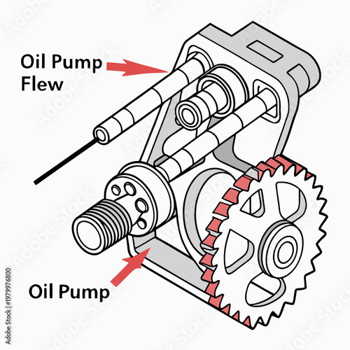 Diagram of an oil pump mechanism with labeled parts car part technical drawing cross section engine part automotive part fluid dynamics mechanism automotive lubrication component machinery