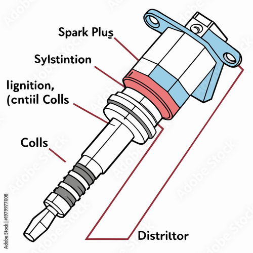 Illustration of a car ignition coil and distributor with spark plug car part auto parts automotive industry vehicle parts motor vehicle electrical system combustion engine internal combustion