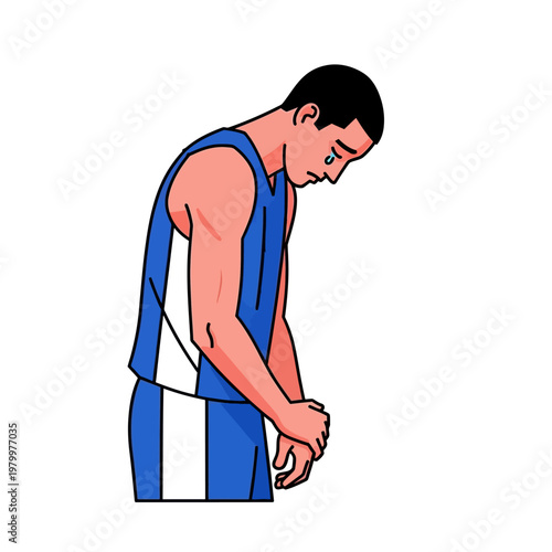 Sad Athlete Crying in Defeat, Sports Loss, Disappointment, Blue Uniform