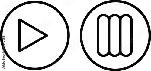 Black outline circular icons representing play and pause media control functions for digital user interface navigation