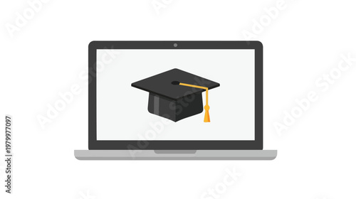 Online Education and E Learning Concept with Laptop and Graduation Cap