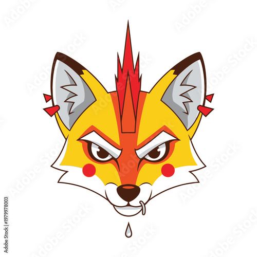 Fox Head Mascot Logo Design Featuring a Punk Style Mohawk Hairstyle and Aggressive Facial Expression