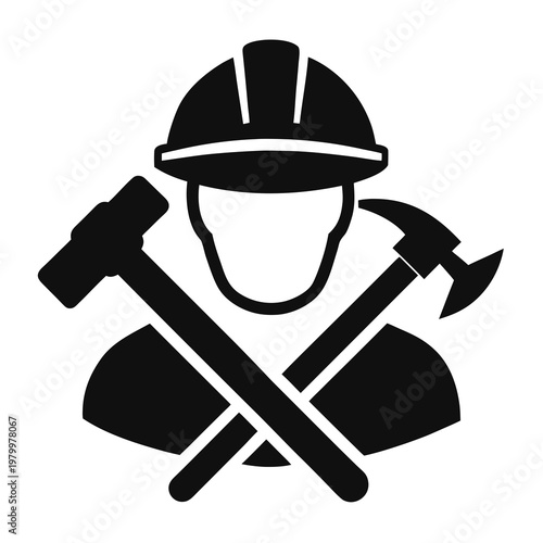 Black silhouette of a miner with a pickaxe and shovel on white background miner silhouette
