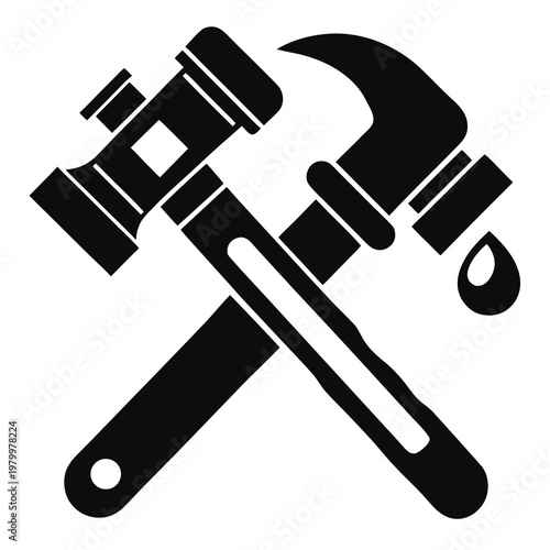 Black crossed hammer and sledgehammer on white background crossed tools black tools