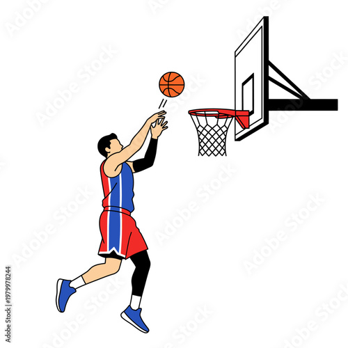 Basketball Player Jumping to Shoot Ball into Hoop - Dynamic Sports Illustration