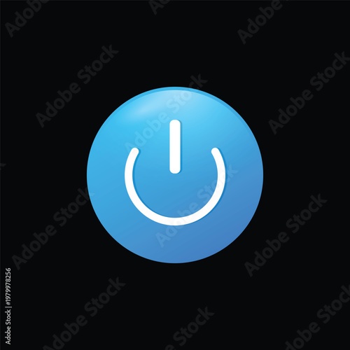 blue power button on a black background