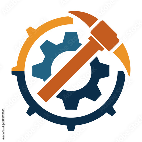 Orange hammer on dual gear on white background gear dual gear tools transparent background