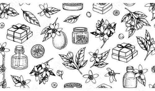 Neroli Orange Blossom Seamless Pattern Cosmetic Soap Bath Vector