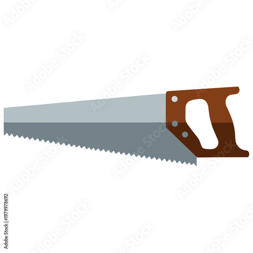 A hand saw with a wooden handle lies on a surface.