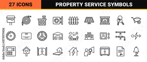 Real Estate and Property Management Line Icon Set