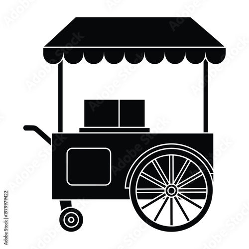 Street food cart silhouette with canopy for outdoor market vending