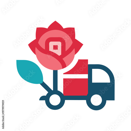 Rose bouquet integrated with delivery truck icon