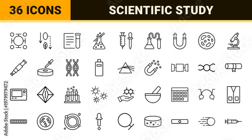 Science and chemistry laboratory line icons set