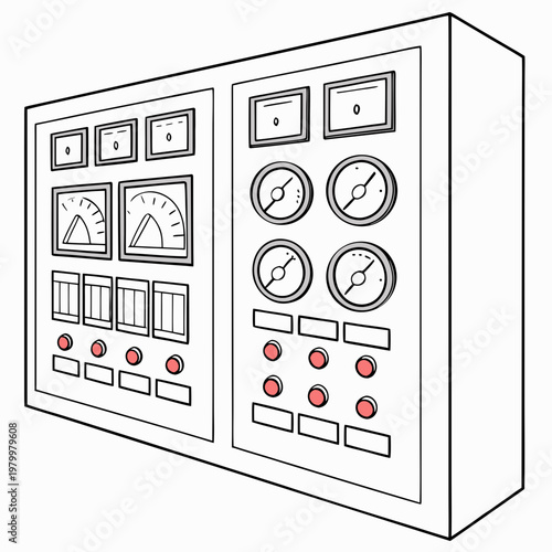 Industrial control board with meters and switches industrial equipment technology engineering electrical mechanism automation monitoring measurement industry dashboard controls apparatus