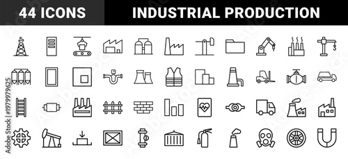 Industrial manufacturing and factory line icons grid