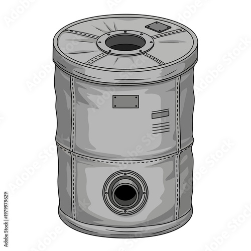 Cylindrical Space Station Module with Docking Port and Hatches