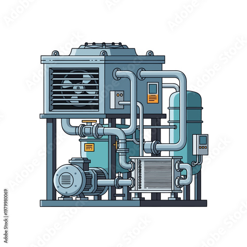 Industrial Chiller System with Pump and Fan - Modern Equipment Illustration
