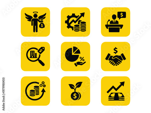 Set of Nine Professional Finance and Business Icons.