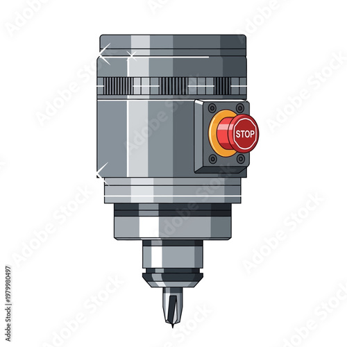 Industrial Machine Spindle with Emergency Stop Button - Precision Engineering