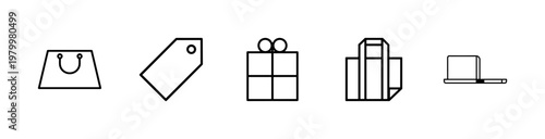 Retail shopping bag and packaging line icon set.