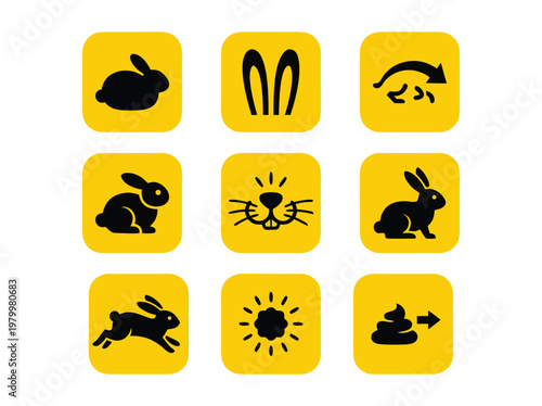 Set of Nine Rabbit and Easter Themed Icons.
