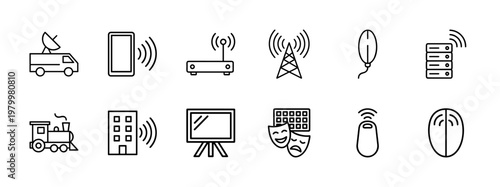 Wireless Communication and Signal Transmission Line Icons