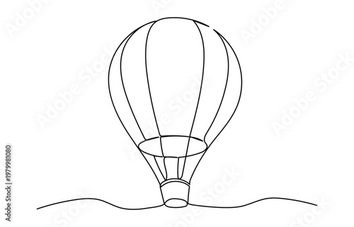 Hot Air Balloon Ascent Continuous One Line Drawing.