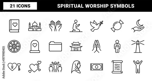 Minimalist religion and faith outline icon set for spiritual design