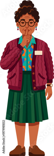 Senior female librarian making a shushing gesture to maintain silence in the library