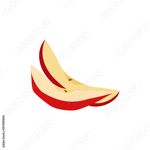 Slices of cut red apple, vector illustration on white background