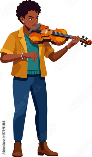 Serious african american woman playing the violin