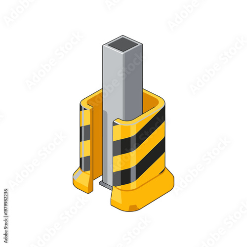 Protective barrier post safety yellow black stripes