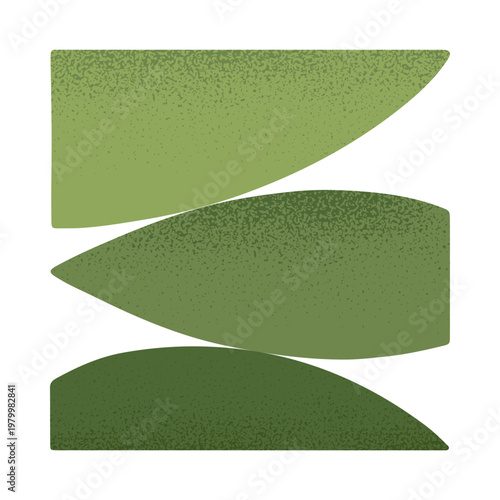 Bold green organic shapes with soft grainy texture.Botanical element with layered leaves.Modular nature motif for prints,cards,packaging,branding.