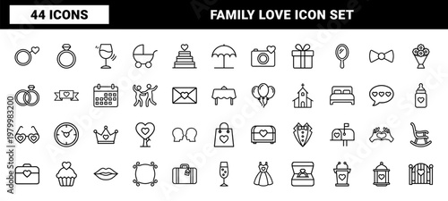 Minimalist wedding and family line icons for marriage and event planning.