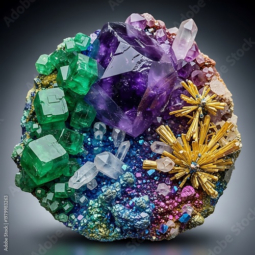Vibrant Mineral Cluster - A Symphony of Colors and Crystal Formations.