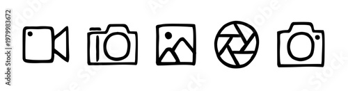 photography doodle icons photo camera shutter image picture hand drawn icon set symbol collection