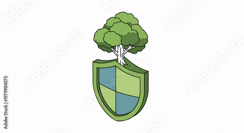 Environmental Protection and Sustainability Concept Icon - A Green Tree Growing from a Protective Shield Representing Nature Conservation and Eco Security