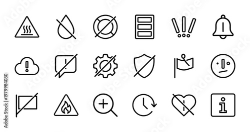 Warning symbols and alert notifications line icon set.