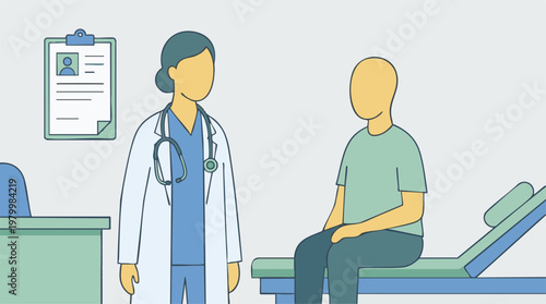 Doctor and Patient Discussing Health in Medical Office Illustration