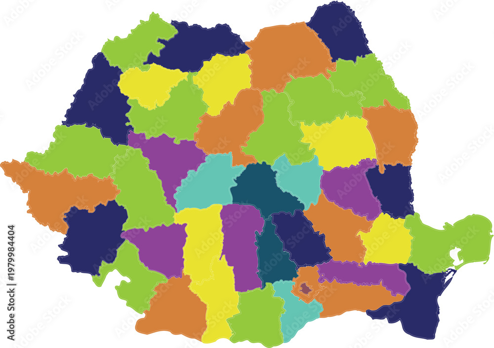 Fototapeta premium Colorful Romania Counties Map for Education and Geography Use
