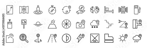 Minimalist navigation and map location line icon set