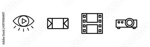 Video player and movie streaming line icon set.