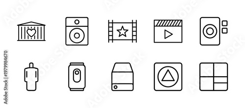 Minimalist video production and cinema outline icon set