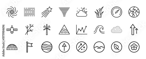 Minimalist weather and environment outline icon set