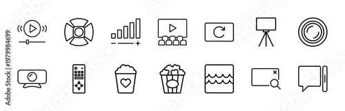 Multimedia video playback and movie production outline icon set