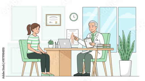 Doctor discussing medical information with patient in a clinic office