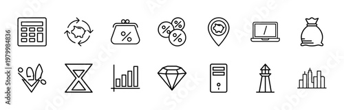 Financial growth and banking minimalist outline graphics set